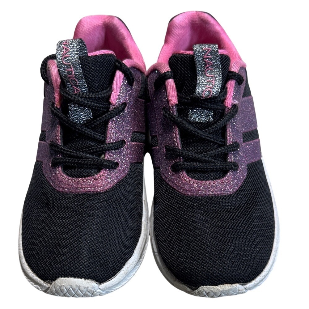 Nautica Girls Black Pink Glitter Mesh Athletic Sneakers Size 6 Kids Low Top